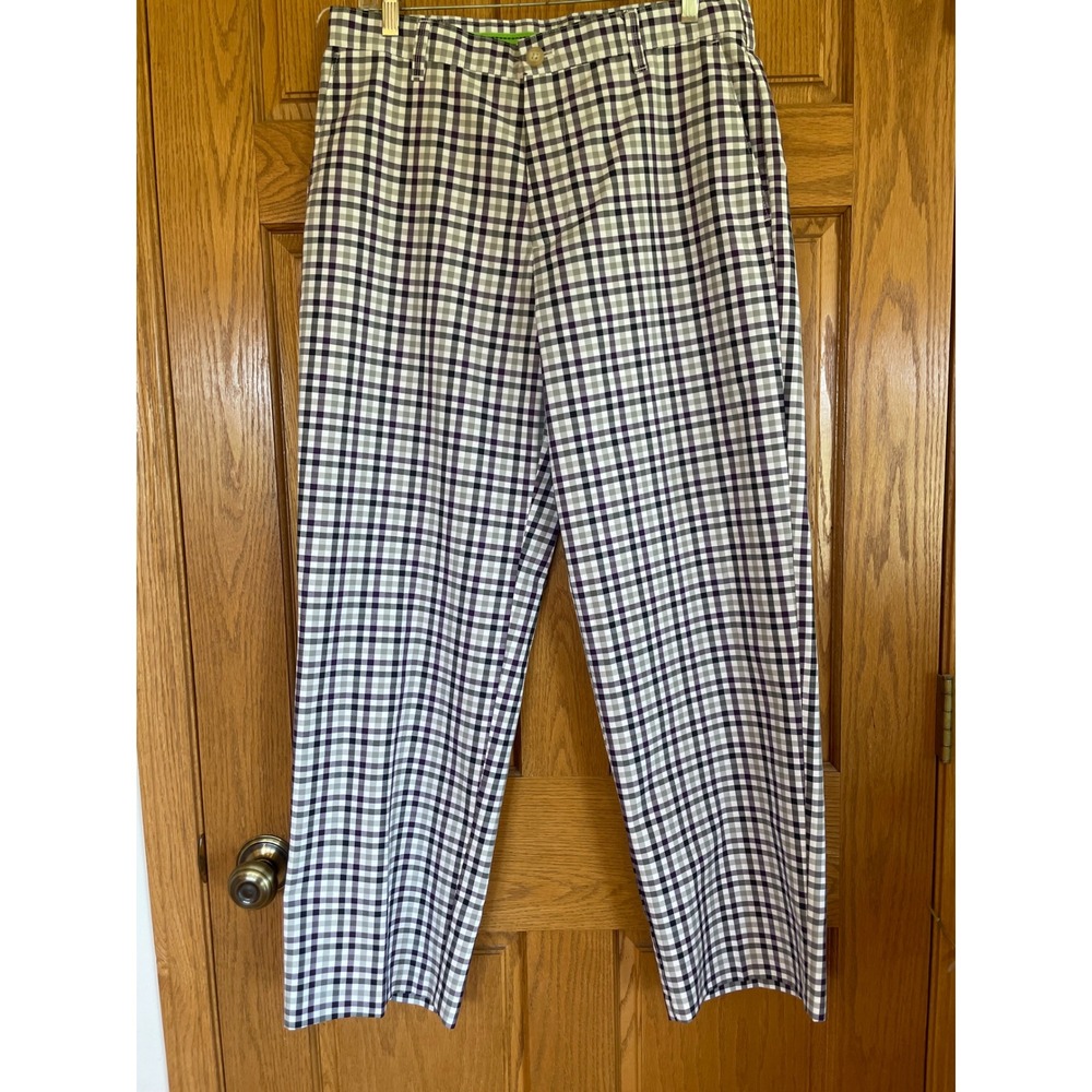 IZOD Golf Pants Mens 32x30 Purple Checkered Excellent PerformX Straight Leg